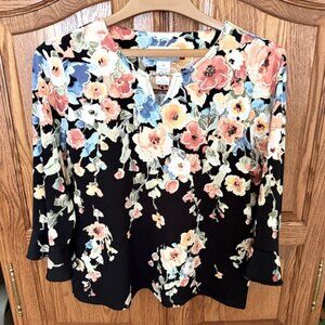 Alfred Dunner Floral Beaded Split Neck Blouse